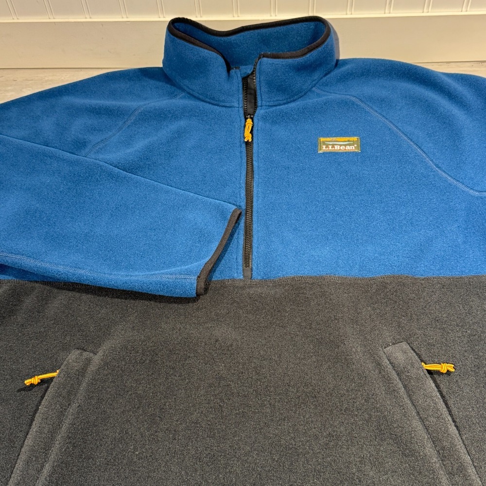 LL Bean Mountain Classic Fleece Men's Size XL Colorblock 1/2 Zip Pockets Blue
